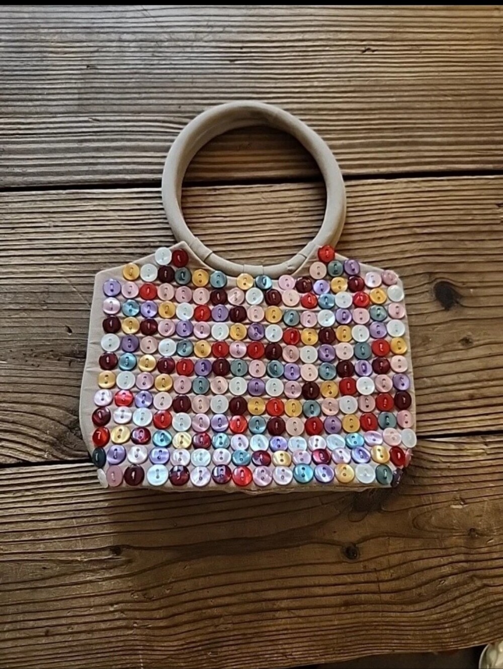 KC Malhan Button-Sewn Multi-Color Round Handle Women's Handbag W Shouldee Strap